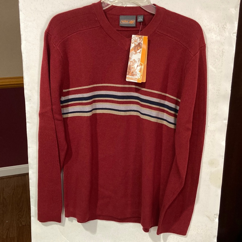 NWT Boys Lg Urban Pipeline dark RED Cotton-Blend SWEATER w/stripes across chest